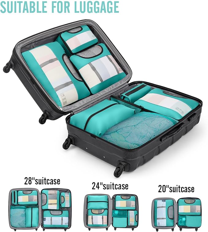 Veken 8 Set Packing Cubes for Kids, Travel Essentials Suitcase Organizer Bags in 4 Sizes, Carry-On Luggage Accessories with Laundry & Hanging Toiletry Bag, Must-Have for Airplane, Road Trip & Camping