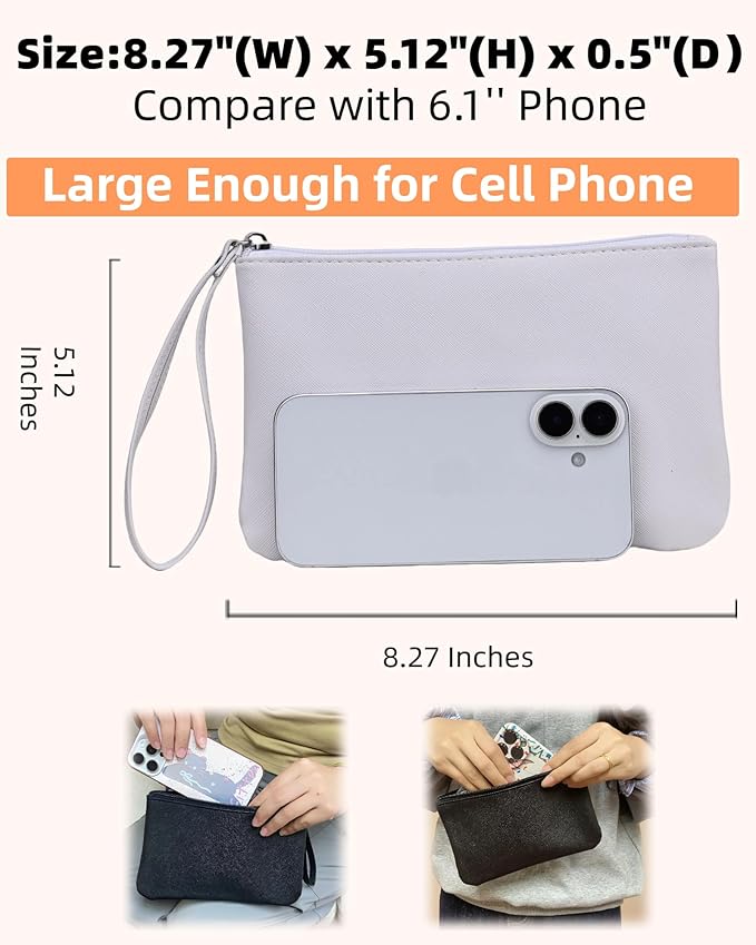 2 Pack Small Zipper Pouch Mini Makeup Bag for Purse Lipstick Cosmetic Travel Make Up Organizer for Women Essentials Feminine Products, Car Change Coin Holder 8x5 Phone Wristlet Wallet, White