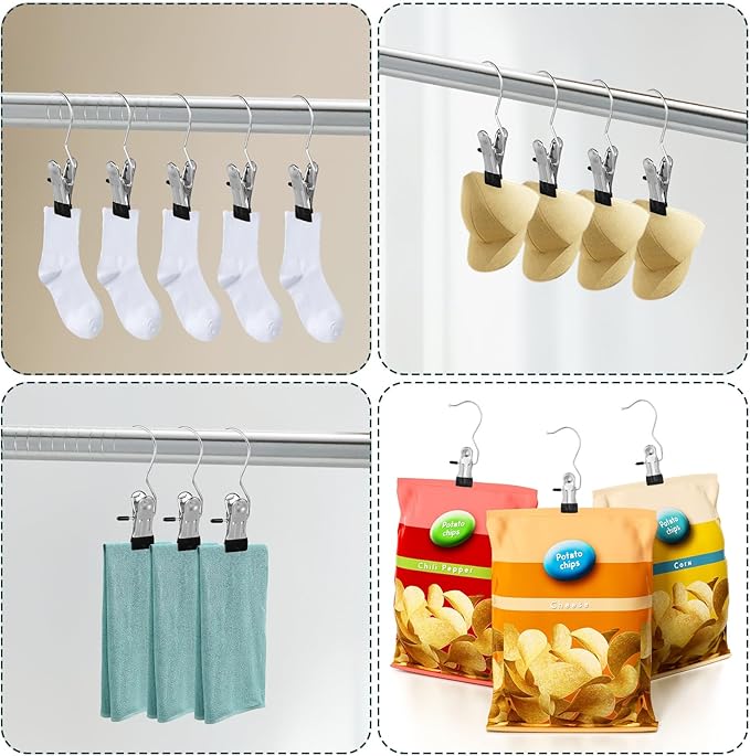 150 Pack Boot Hanger Clips Hooks, Heavy Duty Laundry Hooks with Clip, Portable Stainless Steel Clothes Pins Boot Clips for Hanging, Socks Towels Hats Pants Holder for Travel, Closet (150 Count)