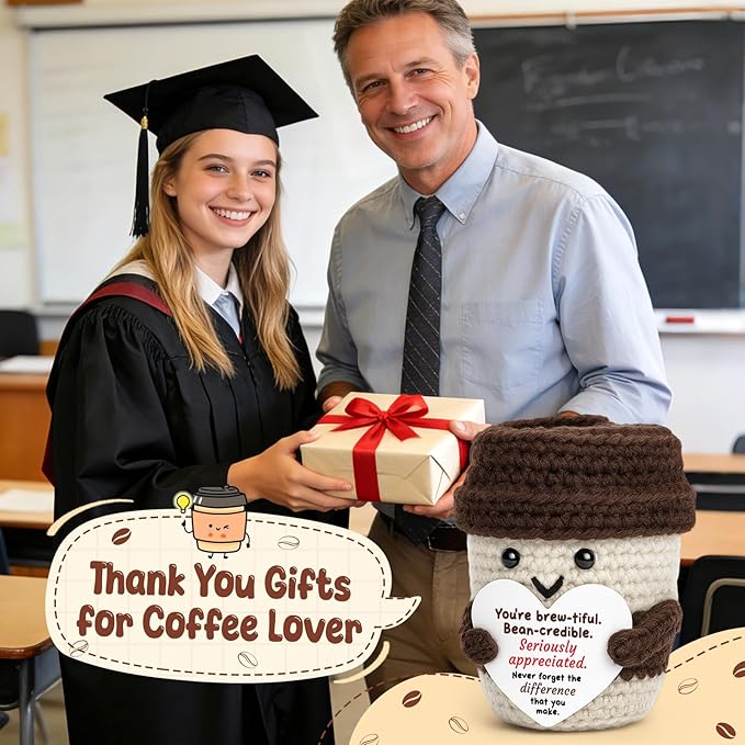 Coffee Lovers Thank You Gifts for Women, Positive Espresso Crochet Handmade Support, Small Appreciation Gifts Coworker Employee Teacher Friends Birthday Farewell Leaving Goodbye Retirement