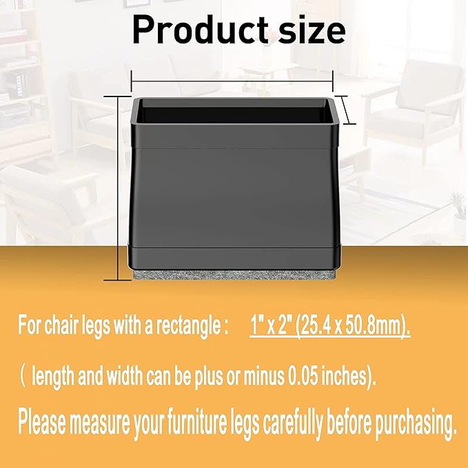 1" x 2" Rectangular Chair Leg Floor Protectors, Chair Leg Covers to Protect Floors, Chair Leg Protectors for Hardwood Floors, Anti-Scratch & No Noise. 16 Pcs Black.