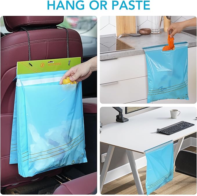 40 Pcs Disposable Car Trash Bag - Large Capacity - Car Garbage Bag Hanging from Headrest - Easy to Stick-On, Leakproof, Smellproof Car Trash Can - Ideal for Travel, Camping, and Home Use (Blue)