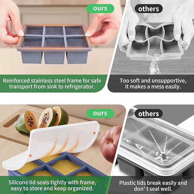 Large Ice Cube Tray for Whiskey: FDDBI Big Square Ice Cube Maker for Cocktail - 3-Pack Silicone Old Fashioned Ice Cube Trays - 2-Inch Huge Cubed Ice Trays for Whiskey