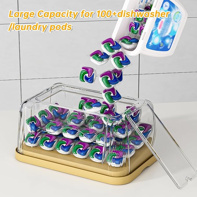 2-in-1 Trash Bag Dispenser & Laundry/Dishwasher Pods Container, Clear Acrylic Garbage Bag Organizer with Removable Lids, Under Sink Kitchen Storage Box