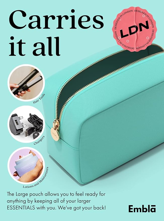 Embla Makeup Bag Travel Cosmetics Pouch and Toiletry Bag, Nylon Zipper Pouch Purse, Cute Make Up Organizer Storage Tote for Women Girls, Waterproof Travel Skincare Case, Large Makeup Bags, Cotton Candy