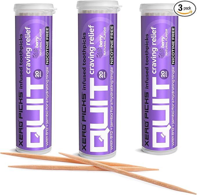 Xero Picks Infused Flavored Toothpicks to Help Quit Smoking - Nicotine Free - 60 Picks (3 Packs) (Berry) Non-GMO Kosher Vegan