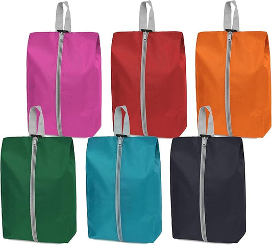 BeeGreen 200D Colorful Shoe Bags 6 Pack for Travel with Handle as Packing Organizers for Suitcase and Luggage | Portable Polyester Storage Accessories for Vacations, Essential Gifts for Women and Men