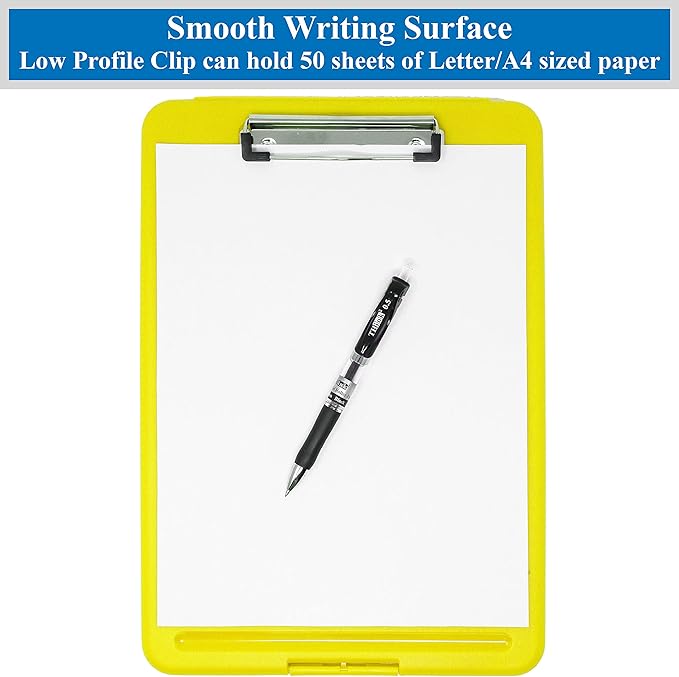 Think2Master Yellow Plastic Storage Clipboard. | 25% Heavier & 25% Sturdier| Heavy Duty and Won’t Flex or Bend Like Other Brands (Compare The Weight). Storage Compartment Holds 150 Letter Sized Paper.