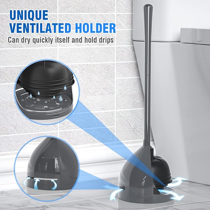 Toilet Plunger with Holder, Unique Plunger with All-Angle Design, Plungers for Bathroom with Holder, Heavy Duty Toilet Plunger for 5.7-inch Toilet Drain Bathroom Cleaning