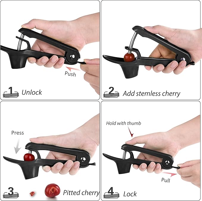 Cherry Pitter - Makmzoon Cherries Corer Cherry Remover Stainless Steel Cherry Pitter Tool for Making Cherry Jam(Black)
