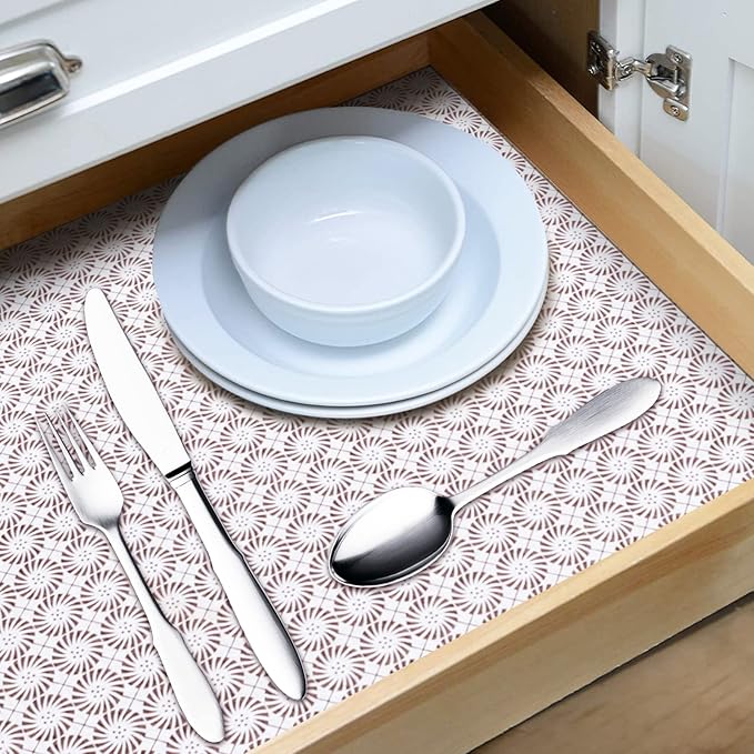 RAY STAR 18X96 Inch Shelf Liner for Kitchen Cabinets, Non-Adhesive Cabinet Liner Washable, PVC Drawer Liner for Dresser Non-Slip Bathroom (Circle)(9 Roll)