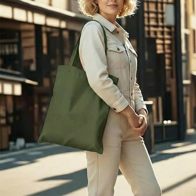 1 Pack Available Premium Canvas Reusable Tote Gift Bags,Made of Natural Canvas with Handle,Work,DIY,Shopping(Olive Green)