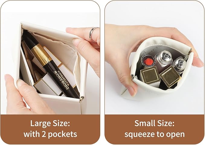2pcs Small Pouches for Purse, Self-closing Mini Makeup Bag, Organosilicon Super Fiber Leather Coin Purse for Women Travel Pouch Small Cosmetic Bag| Lipstick, Jewelry, Change, Card (Cream)