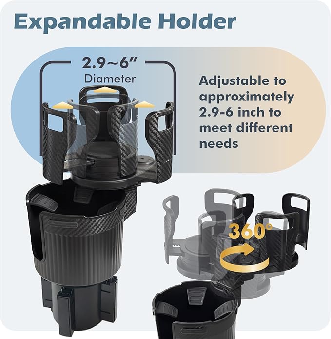 OtterVerz 11 Upgraded Car Cup Holder Expander,2 in 1 Extra Cup Holder for Car, Double Automotive Cup Holder Extender Adapter, Fits Hydro Flask, Yeti, Nalgene, 32/40 oz Large Bottles Drinks Mugs
