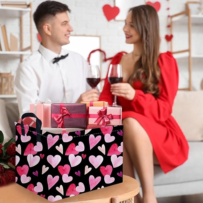 Rectangular Black Valentine's Day basket,nursery basket,Black girls gift baskets,kids toy storage Bin, Love Heart Room Decor for Home,Shelf Baskets(Enchanting heart)