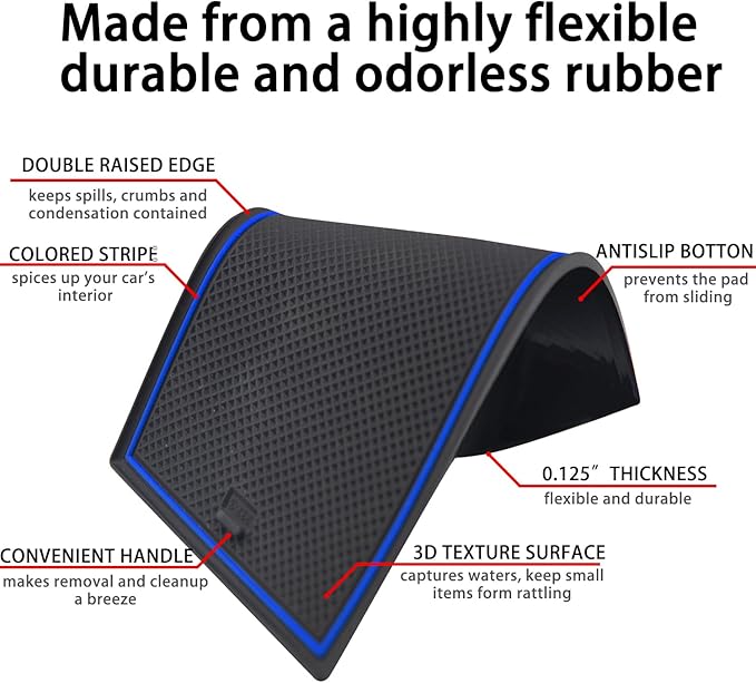 Center Console Liner for Honda Civic 11th Gen Sedan Accessories 2022-2024 2025 2026, Cup Holder Mat, Coaster Trim, Door Slot Pad, Non-Slip Interior, Custom Rubber Decoration Insert (16pcs, Blue)