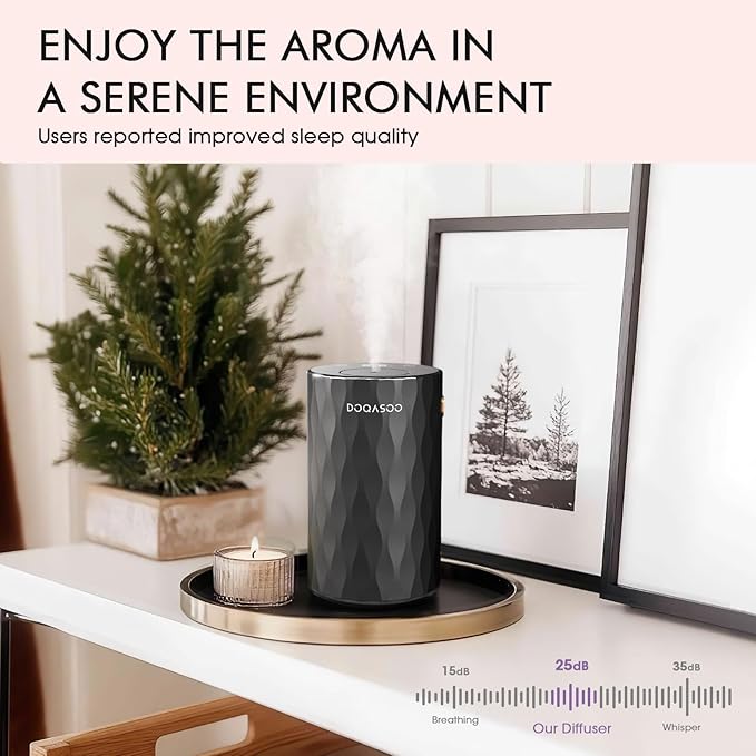 Waterless Essential Oil Diffuser - Aluminum Metal Texture, 96H Quiet Battery Nebulizer, Portable Scent Aromatherapy Diffuser with Timer & 4 Mist Levels, 20mL, Type-C for Home/Room/Car/Office