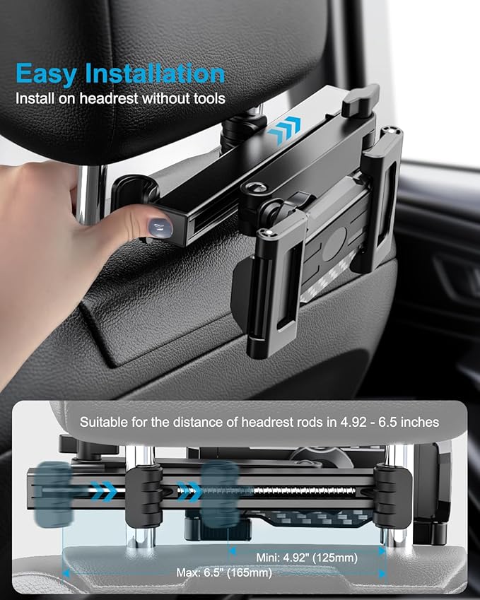 Car Back Seat Tablet Holder, [Thick Case Friendly] Car Headrest Tablet Mount Stand with Extension Arm, Road Trip Essentials for Kid, Fits iPad Pro 12.9 Air Mini, Tab, iPhone, 6.1-13" Device
