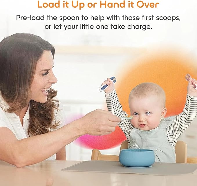 NumNum Baby Spoons Set, Baby Essentials Pre-Spoon GOOtensils for 6+ Months, First Stage Self-Feeding Spoons for Baby Led Weaning (BLW), Silicone Toddler Utensils, BPA-Free, 2 Pack Olive/Newbury Navy