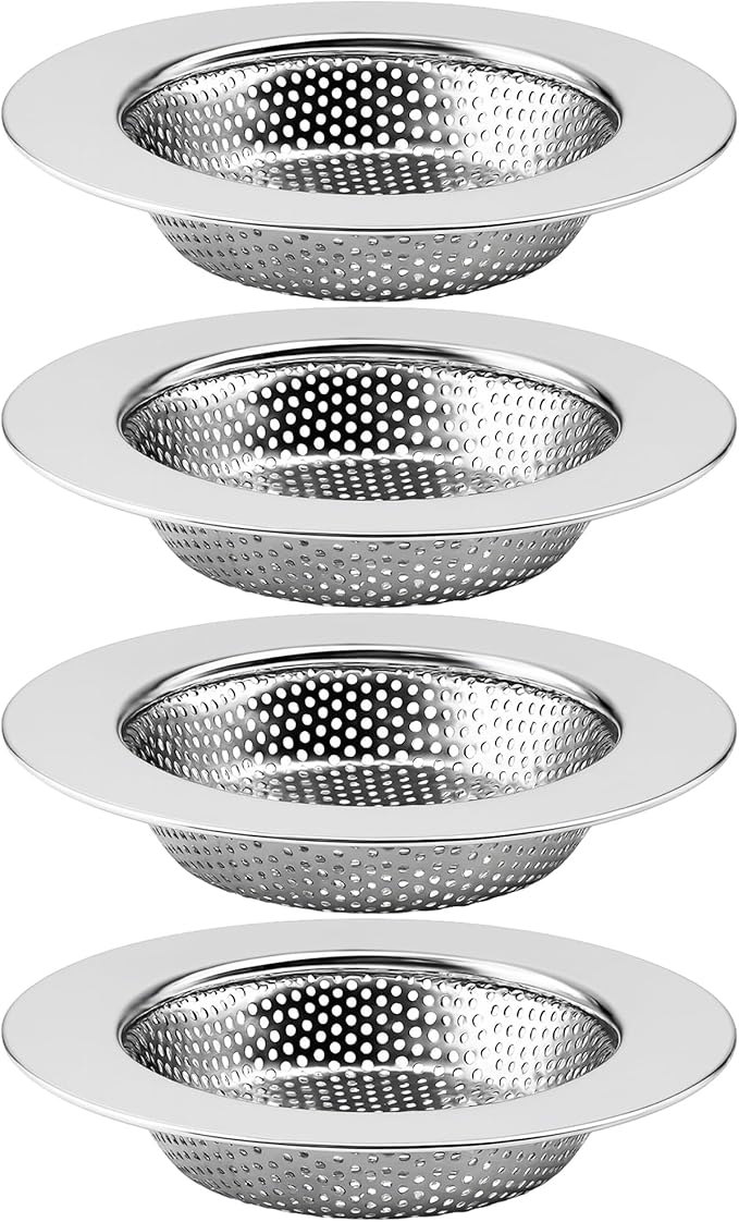 HMTIY 4-Pack Kitchen Sink Drain Strainer, Sturdy Stainless Steel, for Most Kitchen Sink, Effectively Catches Food Particles to Keep Drain Cleanliness, Ease of Cleaning, Outer Diameter 4.5 Inch