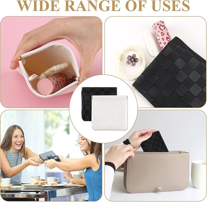 2 Pcs Mini Makeup Bag for Purse, Waterproof Cosmetic Organizer Pouches, Small Purse Organizer for Women Lipstick Makeup Daily use Travel Gym Work Office Business Events Black White Set