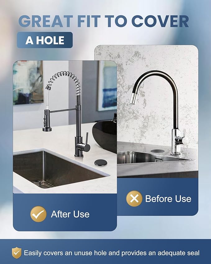 ARCORA Kitchen Sink Hole Cover: Premium Faucet Hole Plate Stopper Plug, Countertop Extra Hole Plastic Cap for Soap Dispenser Sprayer Tap, Matte Black