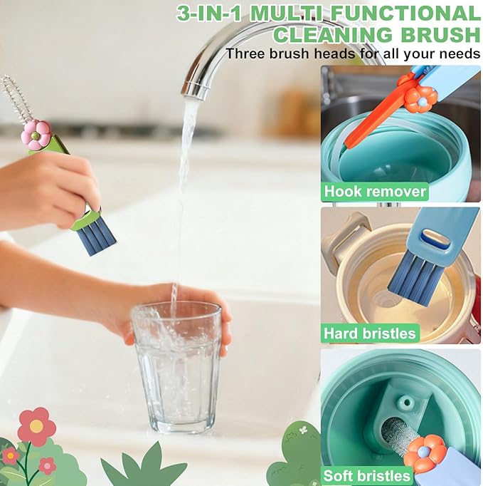 3 in 1 Cup Lid Cleaning Brush, 6 PCS Portable Water Bottle Brush, Multifunctional Bottle Cleaner Brush Set for Tight Spaces, Bottle Gaps, Tumblers, Travel Mug Caps