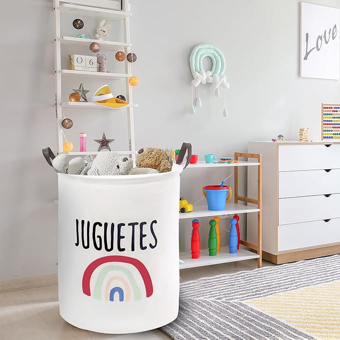 Mziart Kids Laundry Basket for Girls Boys, Cute Baby Laundry Hamper Waterproof Collapsible Large Storage Basket Nursery Toy Bin Home Decor Gift Baskets for Bathroom Bedroom 19.7 Inch (Rainbow)