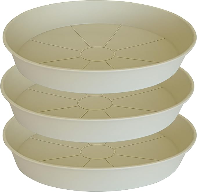 Bleuhome 3 Pack of 20 22 inch Plant Saucer (19.2 Inch Base), 3.6" Depth Tray, Large Deep Garden Plastic Flower Planter Plant Trays for Indoors Outdoor Bath Bath (22", Beige)