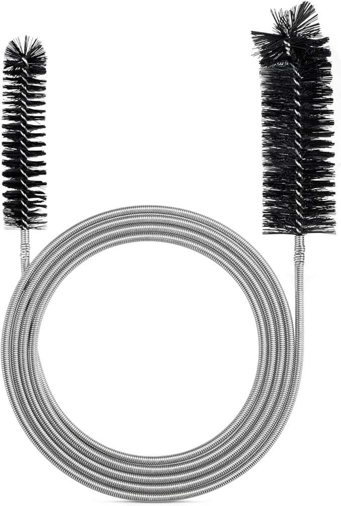 RayTour Extra-Thick Drain Brush with Stronger Spring - 67-Inch Flexible Pipe Cleaning Tool - Dual Bristle Heads - Ideal for Curved Pipes and Slim Holes – Black