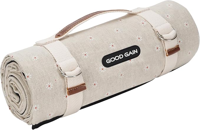 G GOOD GAIN Picnic Blankets Waterproof Extra Large - Outdoor Blanket Sand Free Foldable with Carry Strap for Beach, Camping, Park Grass, Hiking, Travel, Concerts (White Flower)
