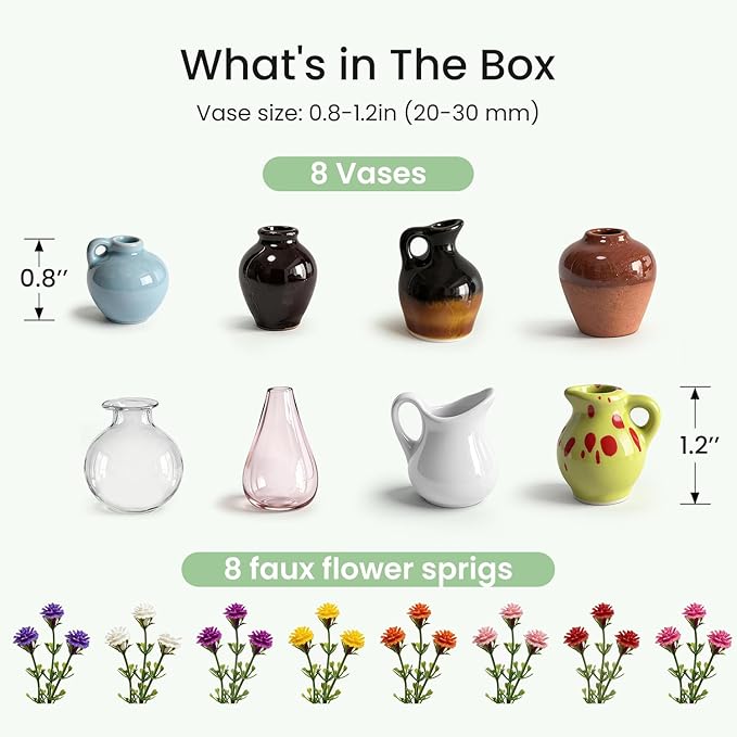Cute Mini Ceramic Vase Magnets for Fridge, Funny Small Plant Magnets, Tiny 3D Plant Vase for Refrigerator Decoration Kitchen Locker Kitchen Office (8 Pack)