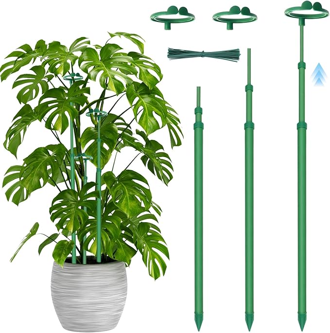 Telescoping Plant Stakes, 3Pcs 17.9In to 42.3In Adjustable Monstera Plant Support Orchid Sticks with Clips, Plant Sticks Support Tall for Monstera, Orchids, Tomatoes, Vines & Indoor Outdoor Plants