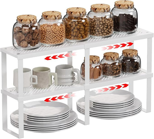 2 Pcs Stackable Kitchen Cabinet Shelf Organizer Counter Shelf 12.59" L x 5.1" Dx 6.29" H,Pantry Dishes Storage Shelves Rack