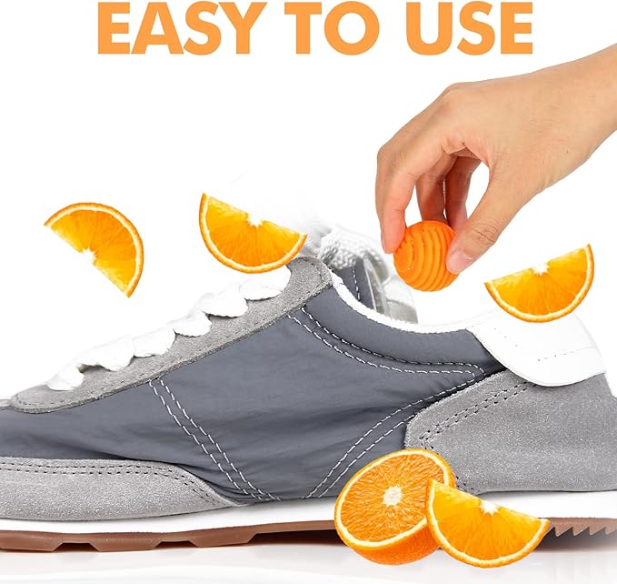 Shoe Deodorizer Balls Citrus 6 Pack, Natural Essential Oil Long Lasting Sneaker Odor Eliminator, Small Spaces Air Freshener for Car Gym Bags, Drawers and Locker