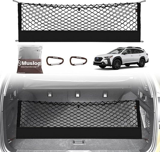 Muslogy Envelope Style Trunk Cargo Net Compatible with 2015-2024 2025 Outback Accessories Custom Fit Trunk Organizer Upgraded Storage Luggage Net with Metal Hooks