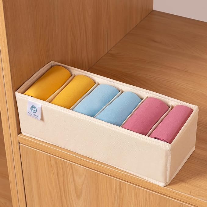 Qozary 3 Pack Sock Underwear Drawer Organizer Dividers, Collapsible Cabinet Closet Storage Boxes for Clothes, Socks, Lingerie, Underwear, Tie, Belt, Baby, Bedroom