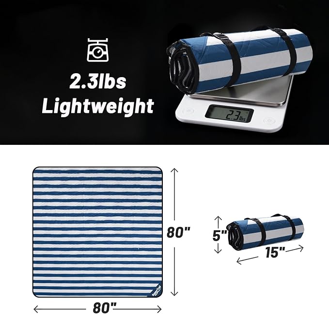 Large Picnic Blanket 80"x80" – Extra Large Waterproof Sandproof Outdoor Blanket for Beach, Grass, Park, Lawn, Camping, Wedding Registry Gift, Foldable & Portable Mat for Family Travel