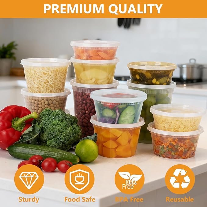 NESCCI 72 Sets (144-Piece) Deli Containers with Lids,12oz X 72 Set Each, Leak-Proof & BPA Free Airtight Takeout Plastic Food Storage Containers for Soup, Meal Prep, Microwave/Freezer Safe