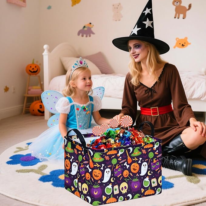 KUNRO Pumpkin Pattern Storage Basket Gift Shelf Basket Storage Bin, Nursery Basket Organizer Box for With Handles for Room Deco