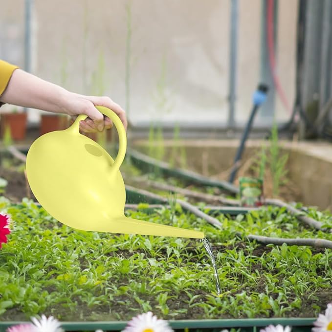 ZXJ Small Plastic Watering Can - 1/4 Gallon - for Home Plant Garden - Yellow
