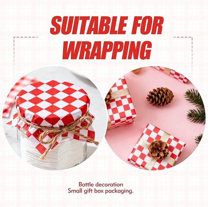 100pcs Waxed Deli Paper Sheets, 7x7" Food Basket Liners for Sandwiches, Burgers. Classic Checkered Deli Wrap Wax Paper Sheets by Neyimqr (Red)