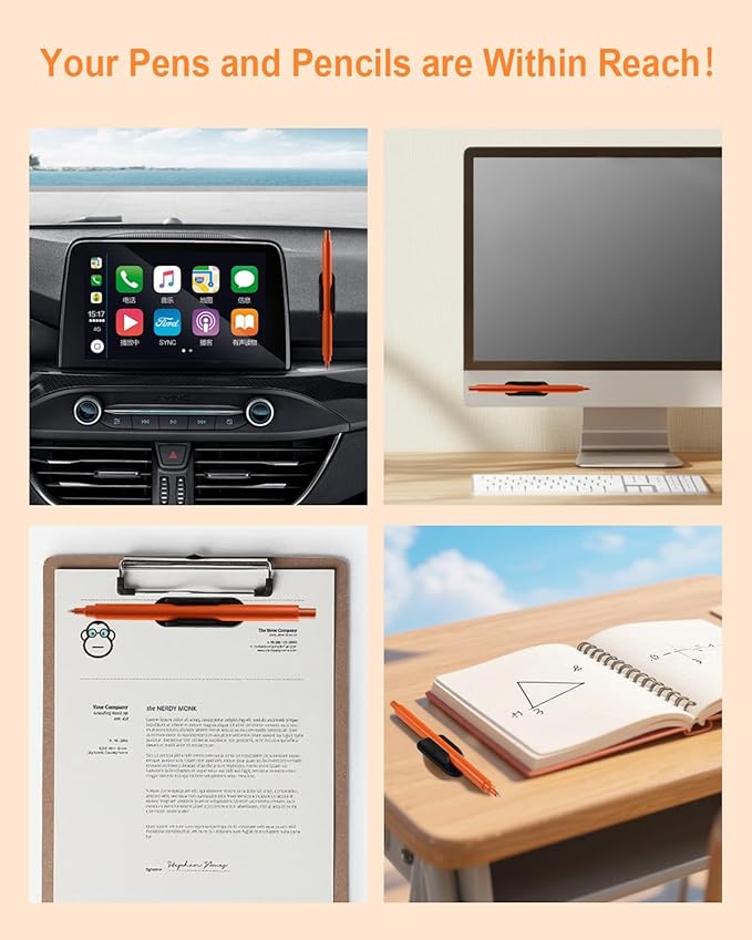 Adhesive Pencil Holders for Desk Set of 10 - Silicone Pen Holder with 15 PCS Upgraded Adhesive Pads - Flexible Pencil Holder for Walls Clipboards, Office Essentials Accessories Teacher Supplies