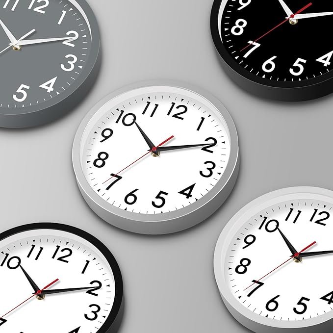 12 Inch Wall Clock Battery Operated Silent Non Ticking Analog Modern Decorative for Office Kitchen Outdoor Living Room Classroom Bedroom Bathroom School(Silver)