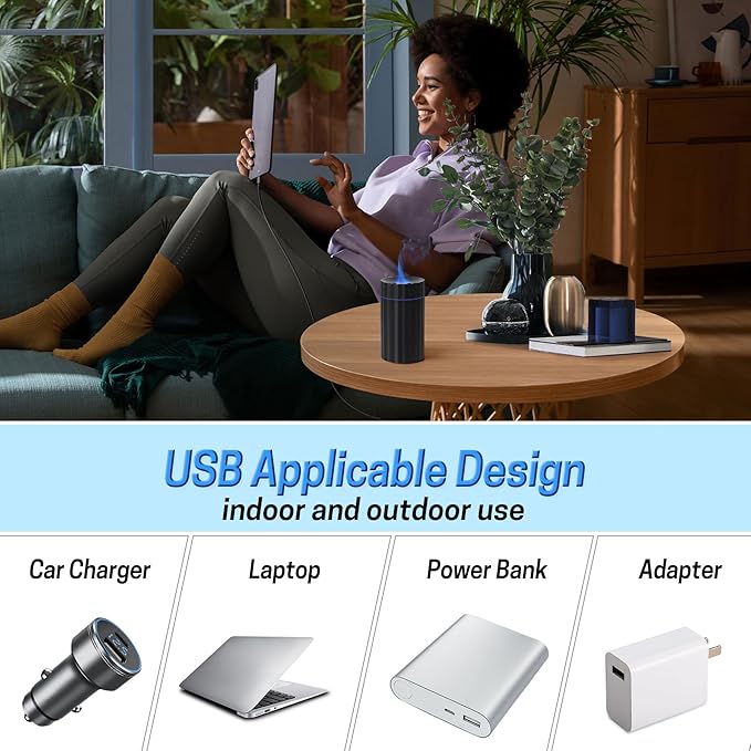 Rican Car Diffuser, Black Car Humidifier,Flame Diffuser for Essential Oils - Mini Portable Humidifier Cool Mist,100ml Colorful Air Aroma Diffuser,Aromatherapy Diffuser for Home Office