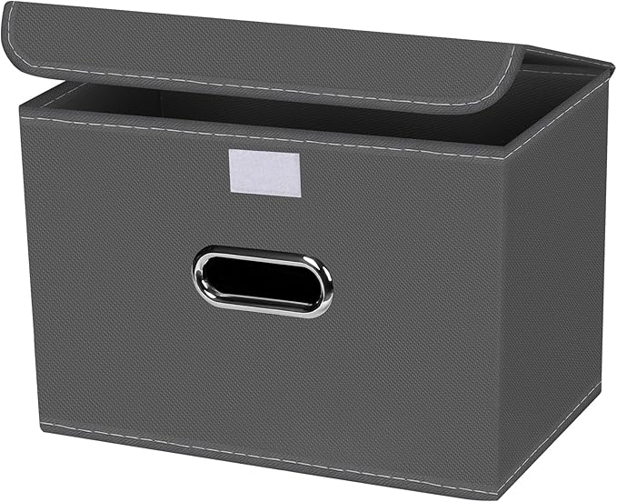 1-Pack Large Collapsible Storage Bins with Lids,Fabric Storage Cubes Organizer for Shelves,Closet,Nursery,Foldable Cube Storage Baskets with Handles,Home Boxes (14.9"x9.8",Grey)