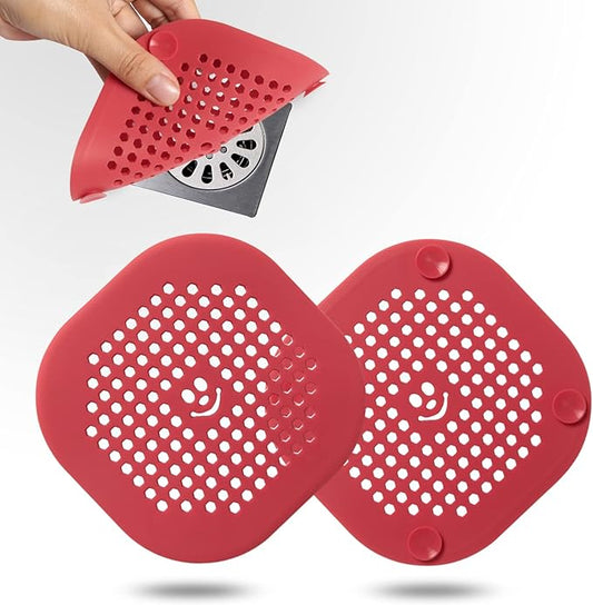 2 Pack Drain Hair Catcher Silicone Drain Protector Hair Stopper with Suction Cup for Shower Kitchen Bathroom Rose Red Set of 2