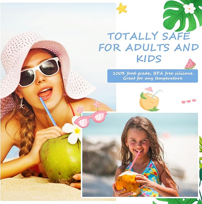 10 Sets Silicone Straws with Case, Reusable Straws Silicone Foldable, Portable Drinking Straw Set for Party Travel Cold or Hot Straw with Carry Case, Cleaning Brush(Light Color)