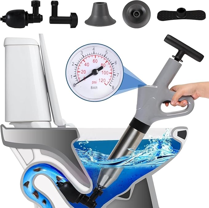 Toilet Plunge Blaster, High Pressure Toilet Plunger, High-Pressure Air Drain Blaster Plunge Blaster Multi-Drain Unclogger for Toilets, Bathroom Floor, Drain Sinks and Plumbing Clogs