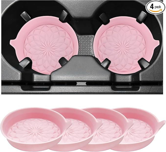 4 PCS Car Cup Holder Coasters, 2.75 Inch Anti-Slip Insert Silicone Car Coaster Drink Mat, Shockproof Universal Auto Cup Coasters for Most Vehicles, Car Interior Accessories (Pink)
